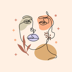 Abstract Classic Modern Beauty Woman face drawing one line art and minimal design