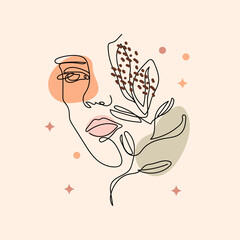 Abstract Modern Beauty flower Woman face drawing one line art and minimal design