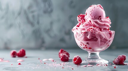 Raspberry ice cream in a zombie glass gray background