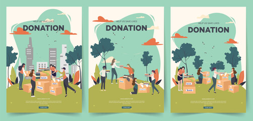 Naklejka premium Donation Poster Vector Set for Charity and Community Support - Modern and Colorful Designs for Fundraising Events