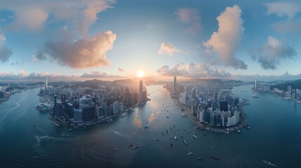 Fototapeta premium Spectacular Panoramic Portrait of a City with Iconic Skyscrapers
