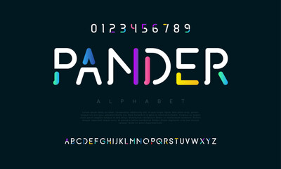 Pander creative geometric modern urban alphabet font. Digital abstract futuristic, fashion, sport, minimal technology typography. Simple numeric vector illustration
