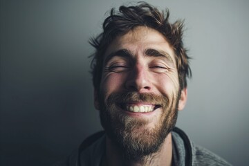 Fototapeta premium Portrait of a handsome man with a beard on a gray background