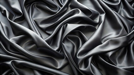 Fototapeta premium Elegant black silk fabric texture background with rippled waves, luxury, cloth, smooth, elegant, black, silk, satin, texture