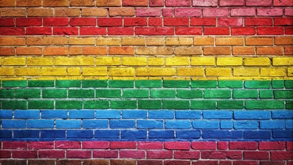 Fototapeta premium Brick wall painted in colors of LGBT flag , rainbow, pride, equality, diversity, LGBTQ, community, love, acceptance