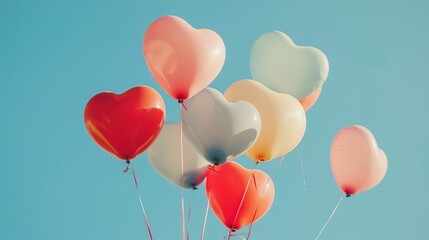 Heart-Shaped Balloons Soaring in a Blue Sky