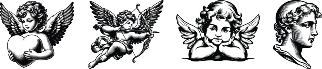 Set of cute little cupid, vector illustration.
