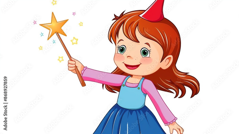 Poster A cartoon girl with red hair is holding a golden star wand.