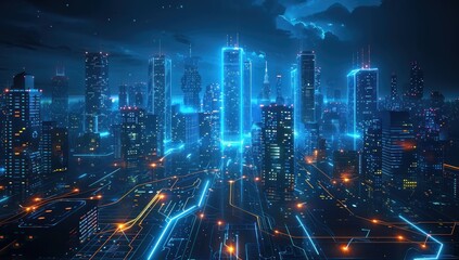Obraz premium Cyberpunk Cityscape with Glowing Neon Lights