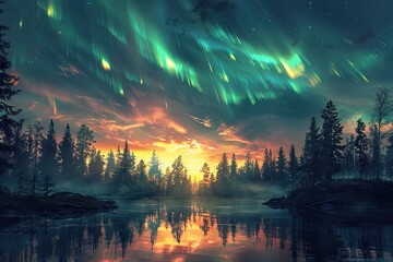 Fototapeta premium Sunset Reflections in Forest Lake
