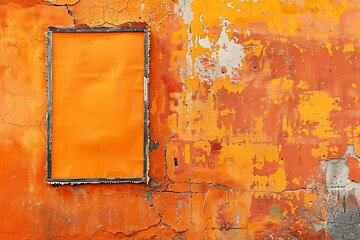 Mockup of a blank wheat paste poster on an orange textured wall, vibrant setting.
