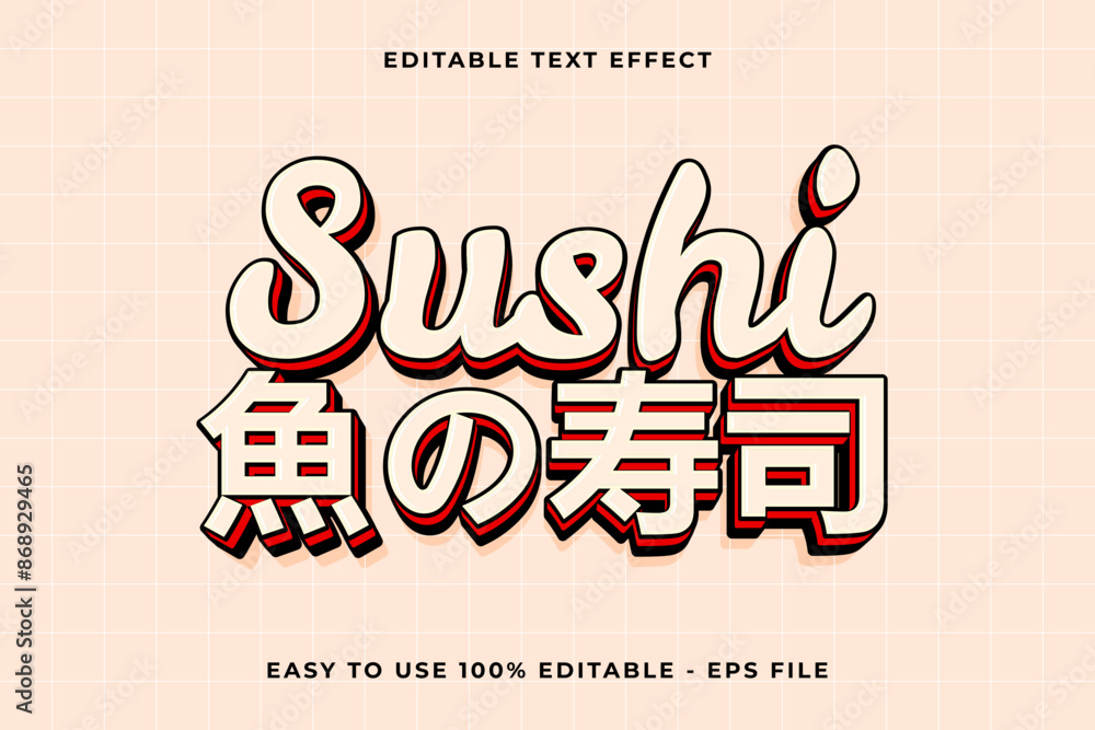 Poster sushi 3d editable vector text effect. trendy style text effect