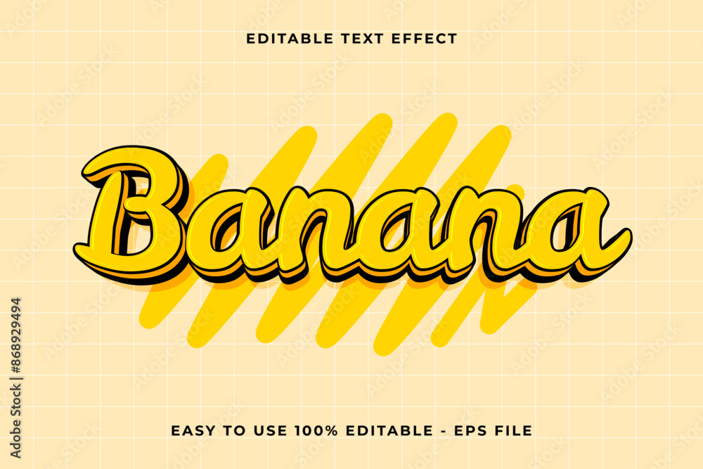 Poster banana 3d editable vector text effect. trendy style text effect