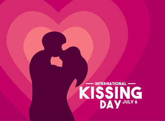 International Kissing Day. July 6. Couple kissing silhouette icon. Flat design vector. Poster, banner, card, background.