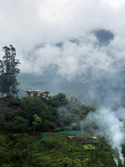 Fototapeta premium Mountainous, rural Bhutan during the monsoon season