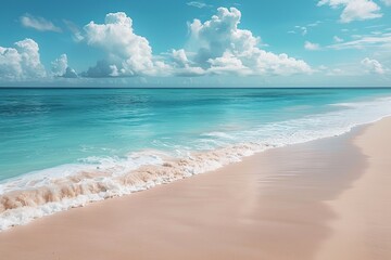 The image can be named as: Tropical Beach with Blue Sky and Clouds