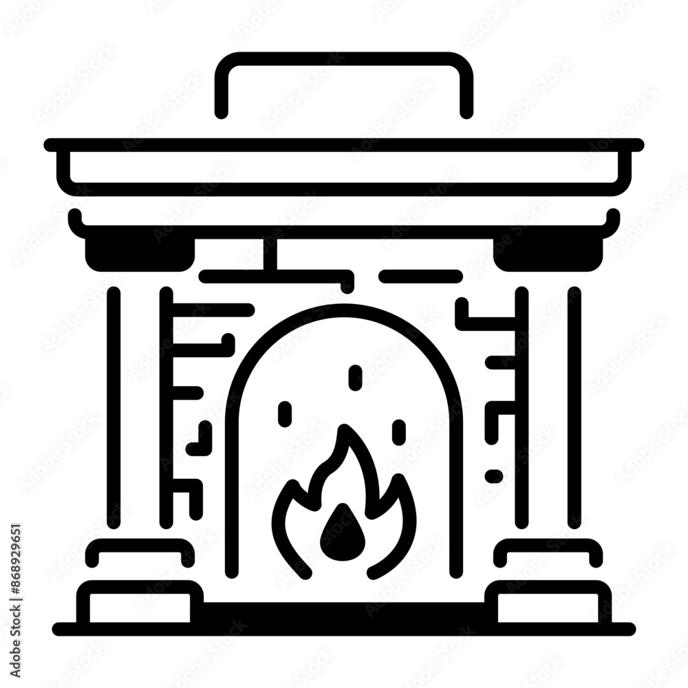 Poster an outline style icon of fireplace