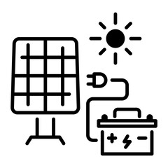 Battery charging with solar power, line icon 