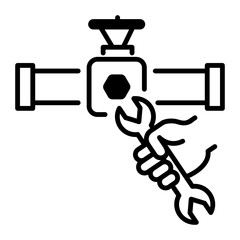 An outline icon of pipeline repairing with spanner 