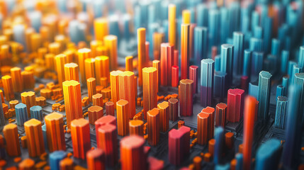 Obraz premium Illustrate complex financial data trends with sophisticated 3D chart textures 