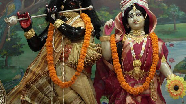 The idol of Hindu deity Lord Krishna has been replaced inside the temple.