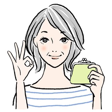 お財布を持つシニア女性　上半身