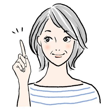 指差しするシニア女性　ポーズ　イラスト