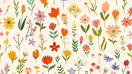 Obraz premium Various tiny spring flowers clipart collection pattern, minimal abstract illustration style , super fresh fluorescent vibrant color palette