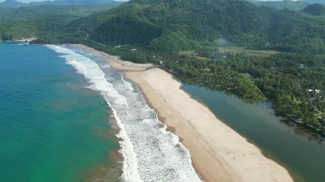 High Angle Tracking Back Over Pantai Soge Beach Near Pacitan Java Indonesia