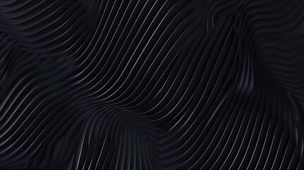Black abstract background design. Modern wavy line pattern (guilloche curves) in monochrome colors. Premium stripe texture for banner, business backdrop. Dark horizontal vector template 