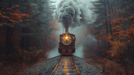 steam train in the forest
