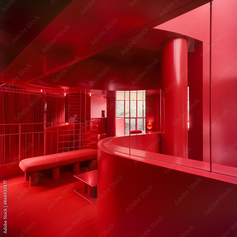 Sticker interior of a modern Mysterious house space with Pure red design