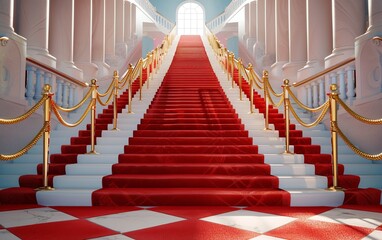 grand staircase with red carpet and golden railings - elegant hallway interior design.