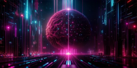 Digital background ideal for technological operations, neural networks, AI, data transmission and encryption, digital archives, audio and visual representations, scientific research