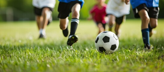 Fototapeta premium Children playing soccer in sportswear.