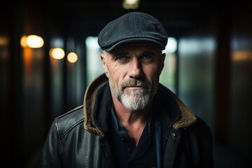 Portrait of an old man with a gray beard and a cap.
