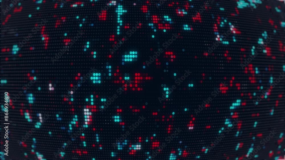 Poster Pixels, abstract networking and black background, connectivity grid or interface for futuristic data. Information technology, digital transformation or quantum computing, process for machine learning