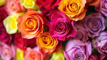 Naklejka premium Bouquet of colorful roses.