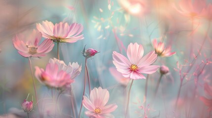 Cosmos Flowers soft focus with pastel tones. 
