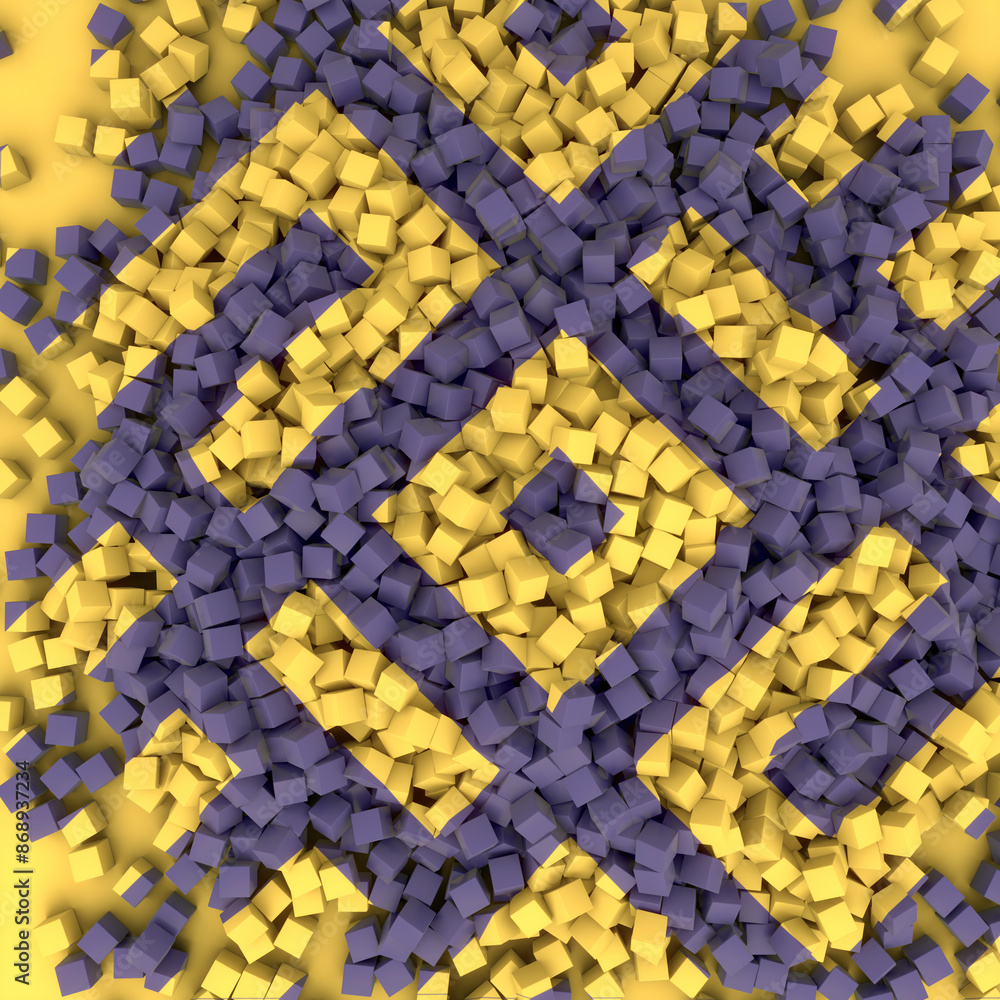 Poster 3d rendering digital illustration of a large intricate geometric pattern made up of many small cubes