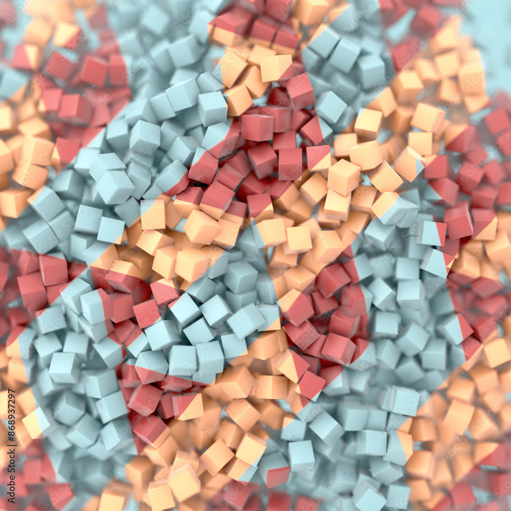 Poster 3d rendering digital illustration of a pattern consisting of many small three-dimensional cubes