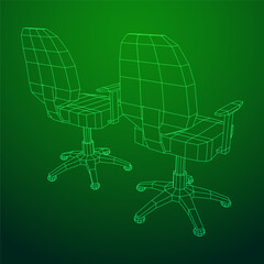 Office chair. Furniture for office Interior. Wireframe low poly mesh vector illustration.