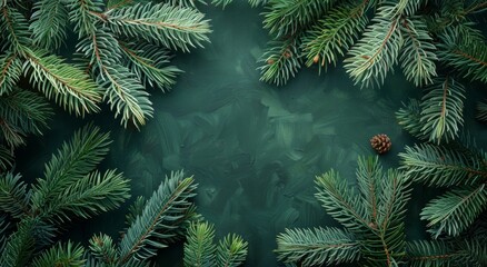 Pine Tree Branches Framing a Dark Green Background