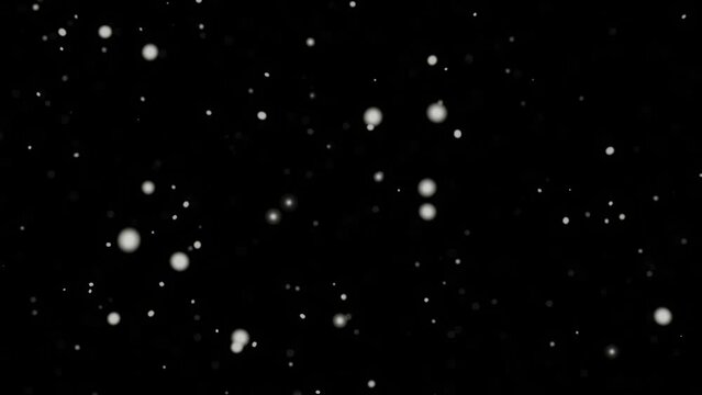 snowfall overlay, black background - winter, slowly falling snow effect.4K Seamless Looped Snowfall background