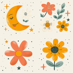 Small clip art set of 4 with simple moon