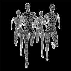 Running woman. Sprinter silhouette. Wireframe low poly mesh vector illustration