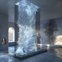 Manganese Retort with Ice Blue Material Lift in a Blush Setting: Graceful 3D Graphics