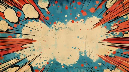 Superhero birthday card with a retro comic book explosion background, space for a personalized message, vintage aesthetics