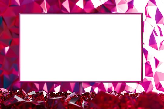 Large blank screen digital signage monitor, ruby background, ideal for advertisements.