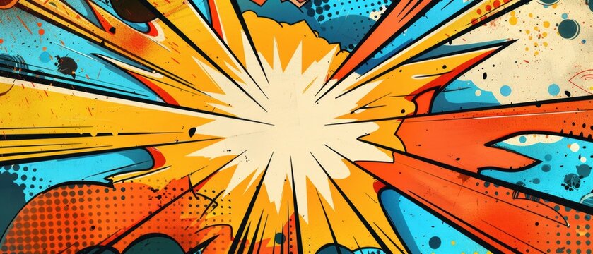 Retro comic explosion background on a superhero-themed birthday card, blank space for a custom birthday message, vintage design